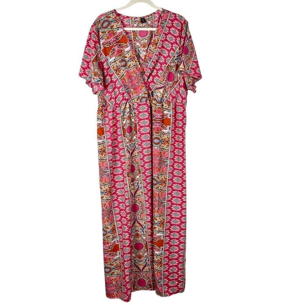 SHEIN Curvy Women's Plus Bohemian Style Red Ditsy Floral Maxi Dress 3XL